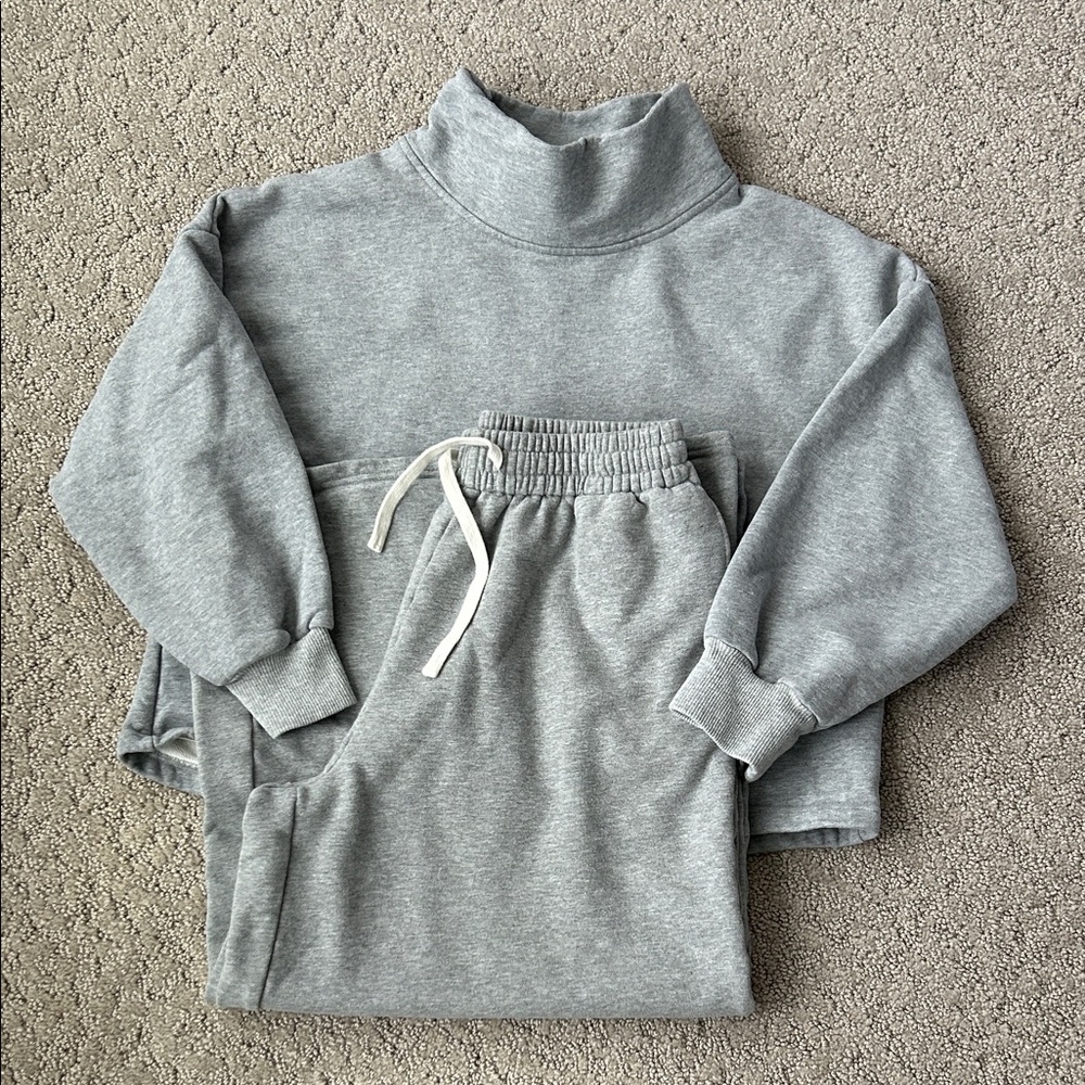 Nap Loungewear Set Cropped Sweatshirt & Wide Leg Sweatpants Pullover Mock Neck S